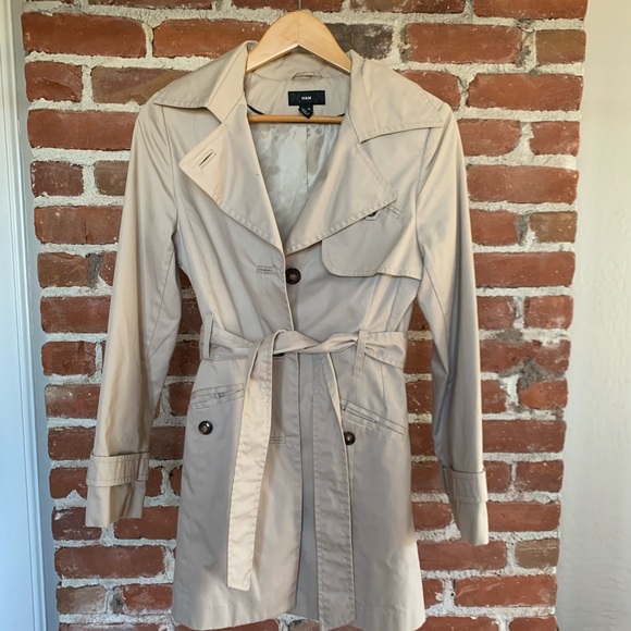 H&M Jackets & Coats Hm Trench Coat Dress Pleated Back S Khaki
